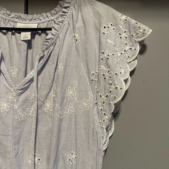 ❤️Liz Claiborne - Light Blue Striped Floral Embroidered Skirt (Size Medium) - Picture 6 of 11